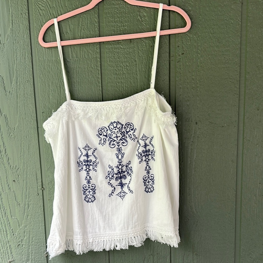SHEIN White and Blue Embellished Crop Camisole